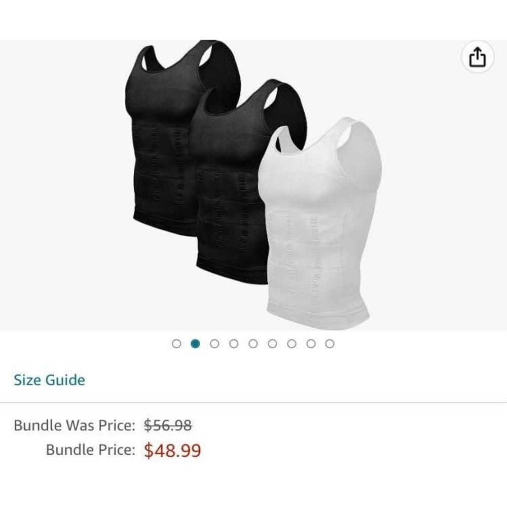 Mens Body Shapewear Compression Shirt 3 Pack Black White Slimming Tank L